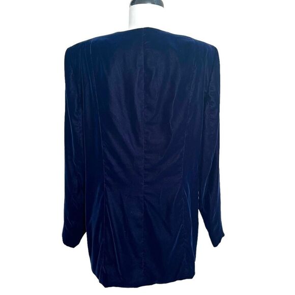 Vintage Talbots Navy Velvet Blazer button Jacket V neck Collarless Size 12 - Picture 8 of 15